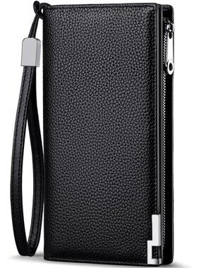 Men's Leather RFID Blocking Bifold Wallet with Zipper - Stylish Long Wallet